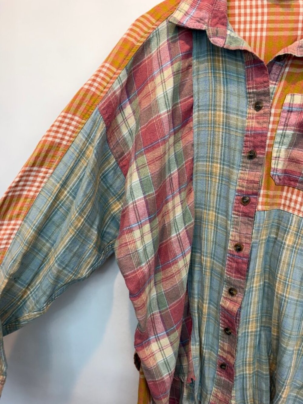 Easel Plaid Mix n Match Flannel Shirt Patchwork Medium Multicolored Cotton Blend - Picture 4 of 7